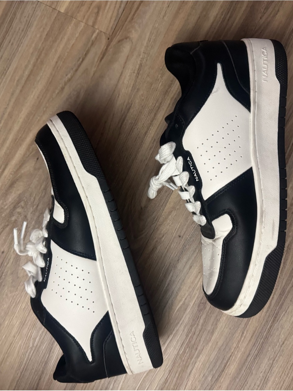 Nautica Men’s Black and White Low-Top Sneakers with Perforated Panels